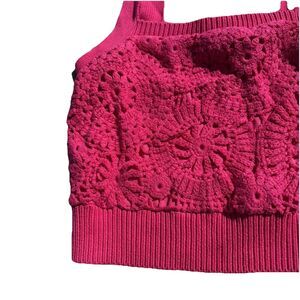 House of Harlow 1960 Ribbed Knit Tank Top Crochet Ribbed Lined Pink NWT Large‎